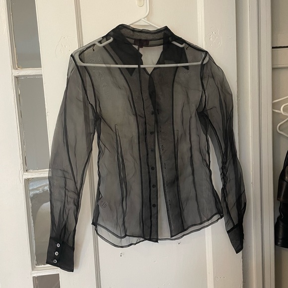 Staud Black Mesh Collared Blouse - Picture 3 of 6
